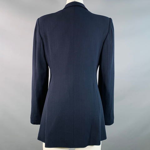 Veste blazer EMPORIO ARMANI taille 4, en laine mélangée bleu marine, rayée, à un bouton