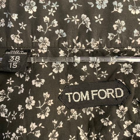 TOM FORD Size S Black White Floral Cotton Long Sleeve Shirt