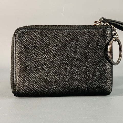 VALENTINO One Size Black Silver Pebble Grain Zip Around Keychain Wallet