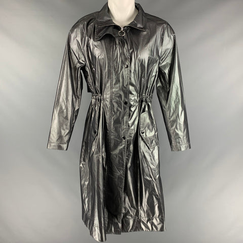 AKRIS Size 10 Black Silver Polyamide Bend Metallic Zip Snaps Coat