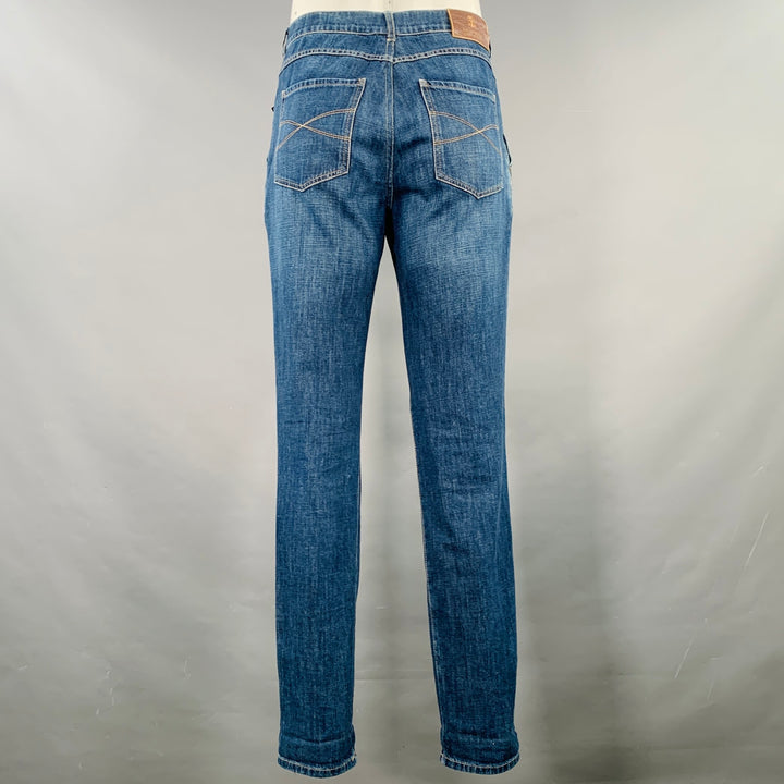 BRUNELLO CUCINELLI Size 35 Indigo Contrast Stitch Denim Straight Jeans
