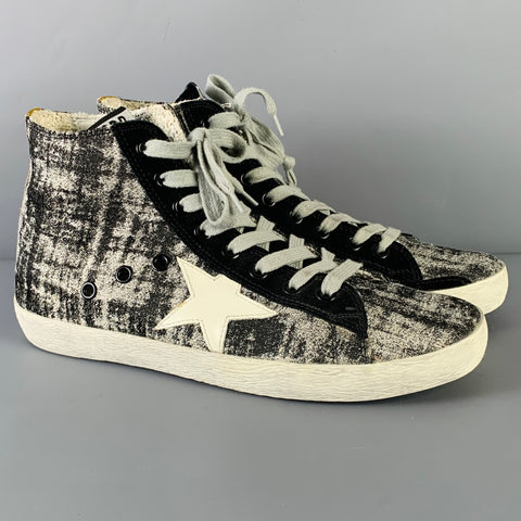GOLDEN GOOSE Size 8 Black Silver Canvas Marbled High Top Sneakers