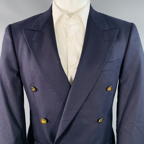 BURBERRYS Size 38 Navy Wool Double Breasted Peak Lapel Sport Coat