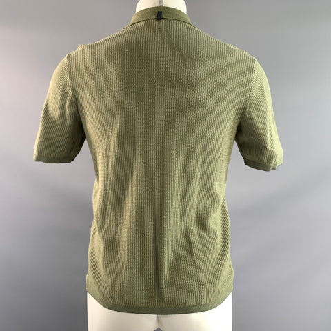 RAG & BONE Size S Green White Knit Cotton Blend Button Up Short Sleeve Shirt