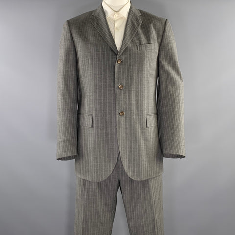 POLO Chest Size 44 Grey Pinstripe Wool Notch Lapel 36 30 Suit
