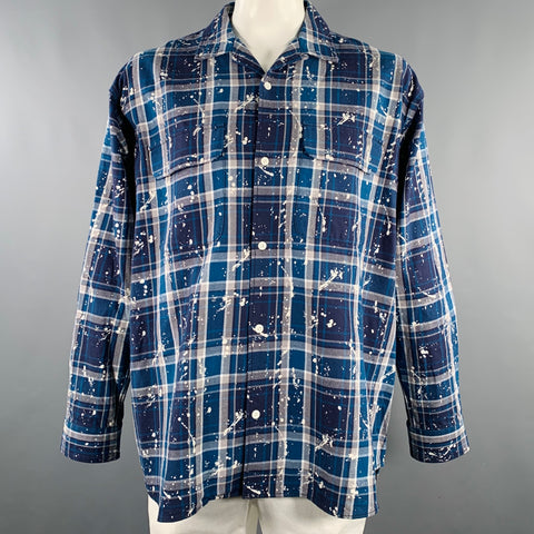 BEAMS HEART Size XL Blue White Plaid Cotton Shirt Jacket