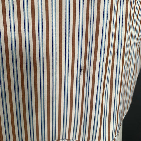 THOMAS DEAN Size L White Blue Brown Stripe Cotton Oversized Long Sleeve Shirt