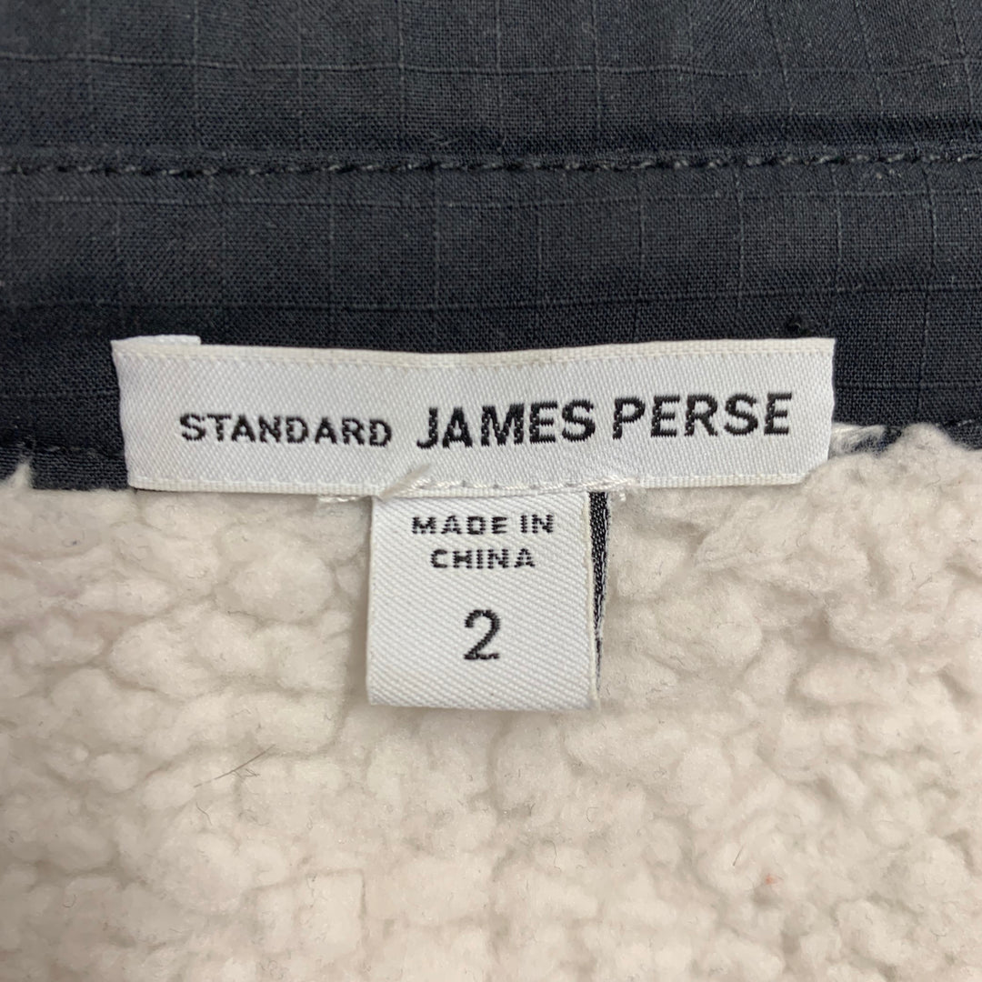 JAMES PERSE Size M Black Cotton Faux Shearling One Pocket Shirt Jacket