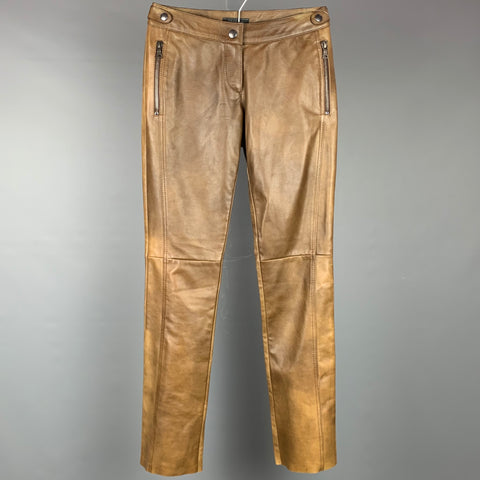 PRADA Size 2 Brown Burnished Leather Straight Leg Dress Pants
