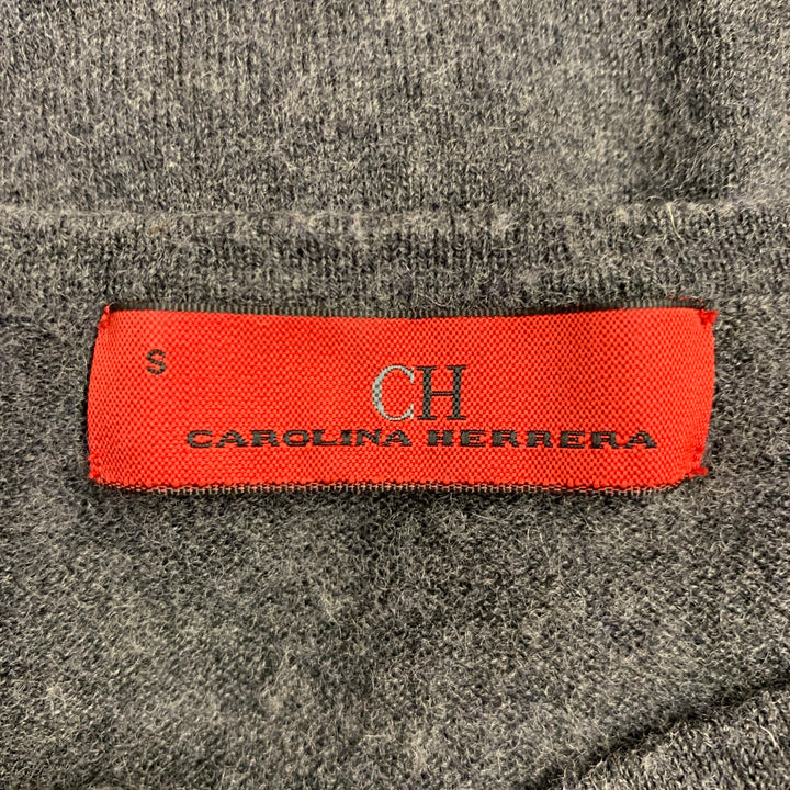 CAROLINA HERRERA Size S Grey Red Knit Wool Silk Cashmere V-Neck Sweater