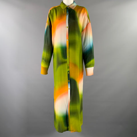 MARIE OLIVER Size S Olive Orange  White Silk Tunic Dress