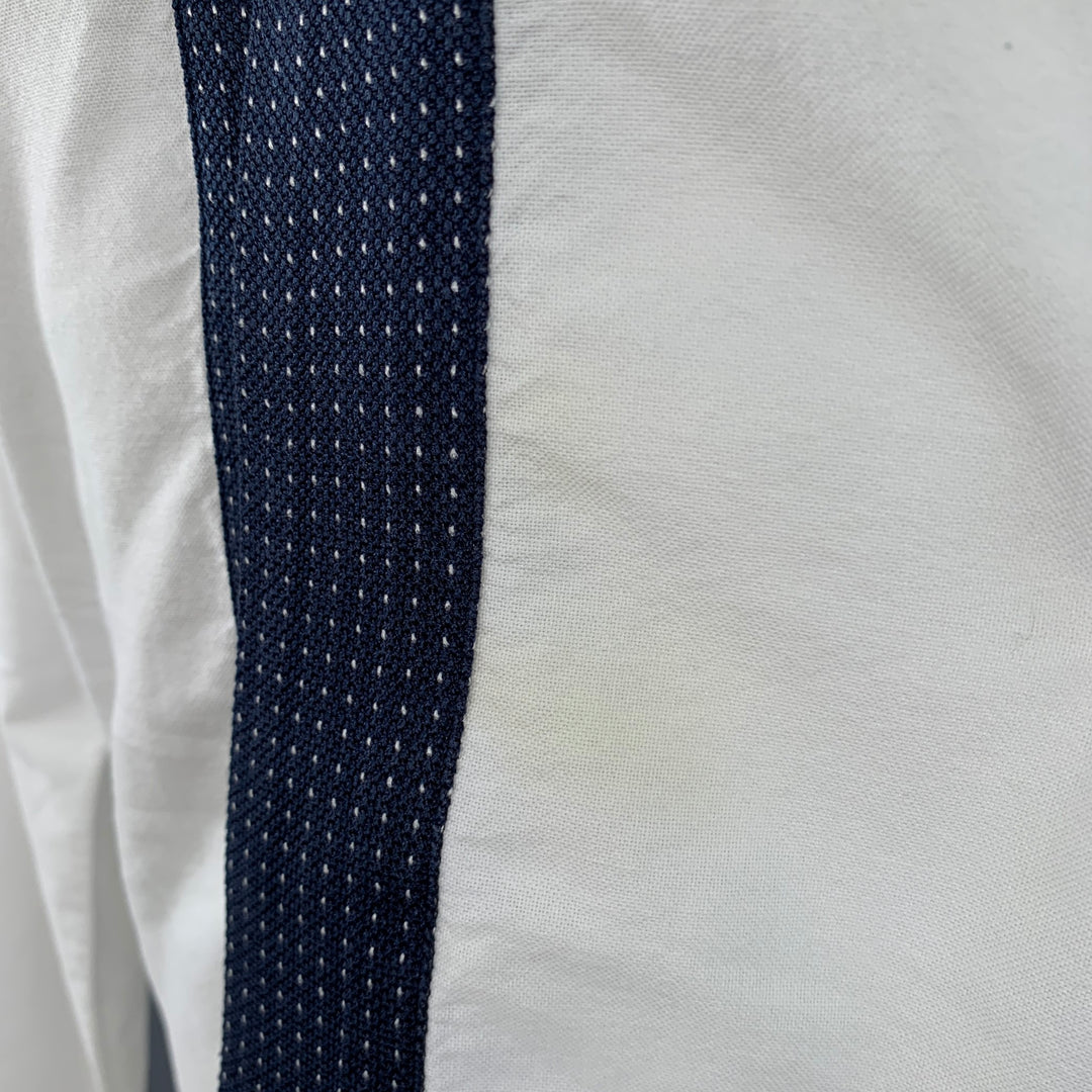 PAUL SMITH Size M White Navy Cotton Contrast Trim Long Sleeve Shirt
