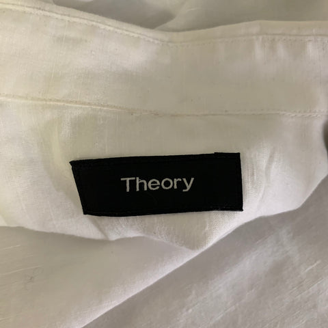 THEORY Size L White Solid Linen Blend Pointed Collar Long Sleeve Shirt