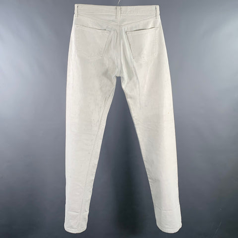 MAISON MARTIN MARGIELA Size 32 White Blue Painted Denim Button Fly Jeans