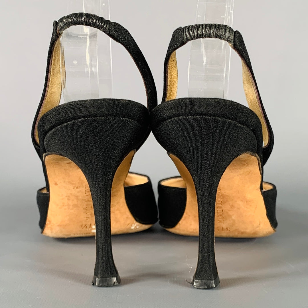 MANOLO BLAHNIK Size 7.5 Black Fabric Slingback Pumps