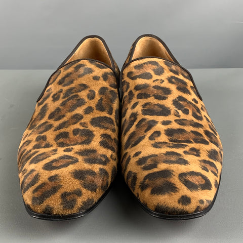 CHRISTIAN LOUBOUTIN Size 9 Brown Black Leopard  Print Velour Slip On Loafers