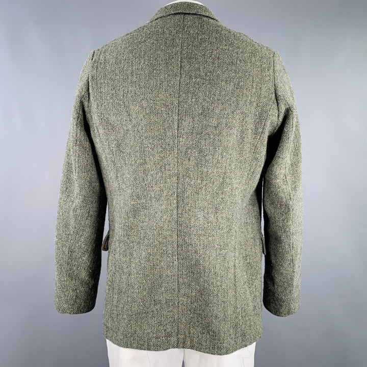 DRIES VAN NOTEN Size 44 Green Herringbone Wool Peak Lapel Sport Coat