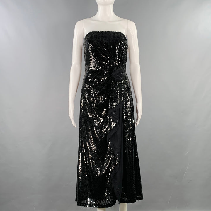 PRABAL GURUNG Size 2 Black Polyester Sequined Strapless Dress