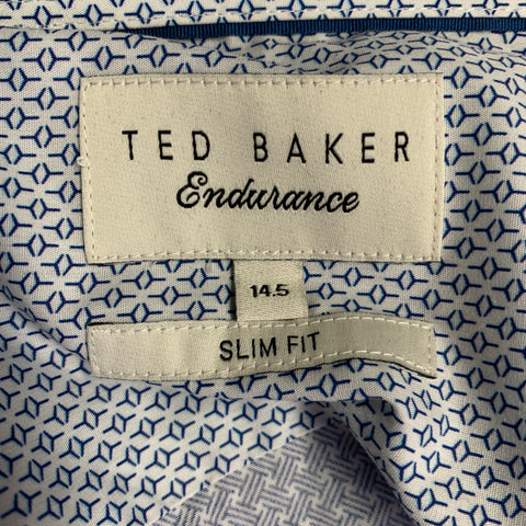 TED BAKER ENDURANCE Taille S Chemise à manches longues en coton tissé bleu et blanc avec col cutaway incurvé