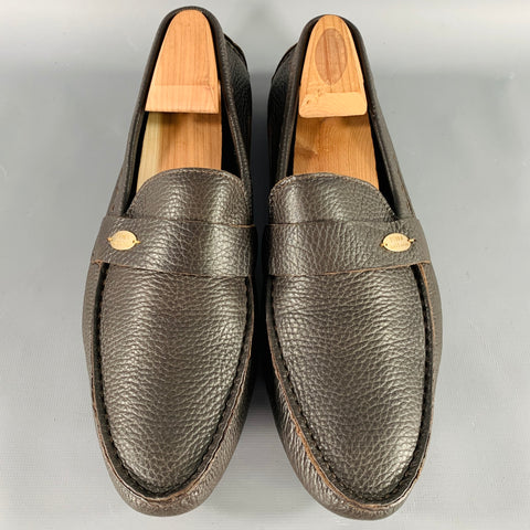 FENDI Size 8.5 Brown Pebble Grain Leather Drivers Loafers
