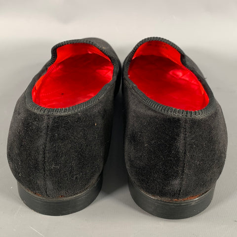 TRICKER'S Size 10.5 Black Embroidery Velvet Slippers Loafers