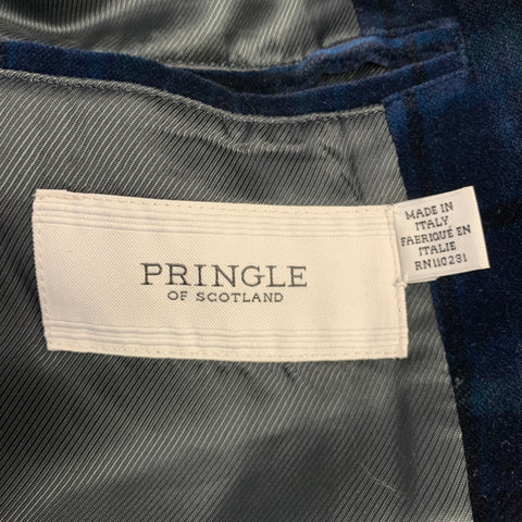 PRINGLE Size 42 Navy Plaid Cotton Velvet Notch Lapel Sport Coat