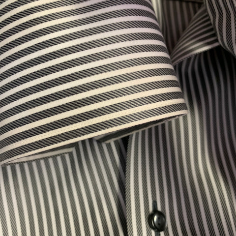 ETON Size M Grey White Stripe Cotton Curved Cutaway Long Sleeve Shirt