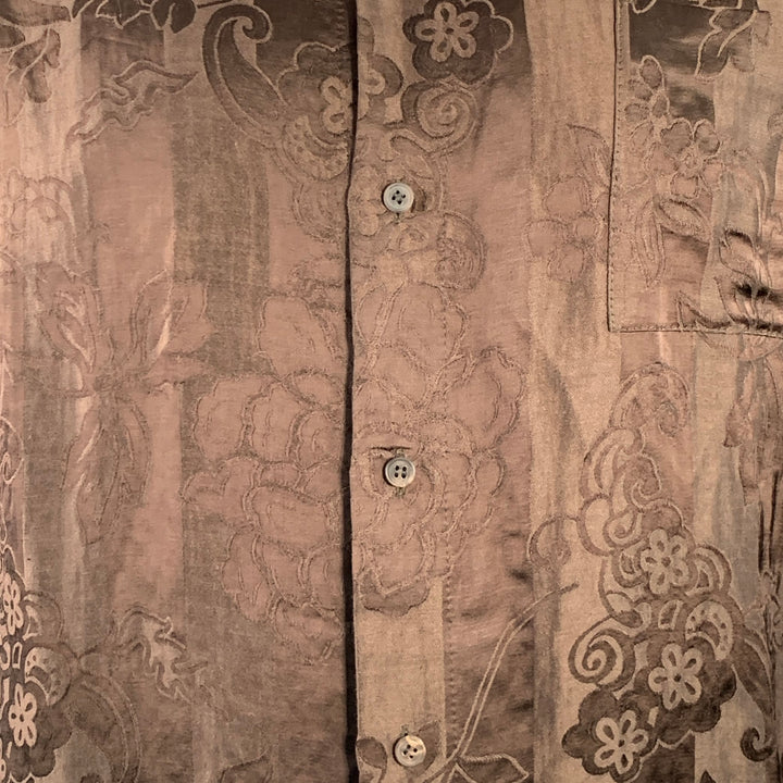 HAIDER ACKERMANN Size L Brown Jacquard Linen Silk One Pocket Long Sleeve Shirt