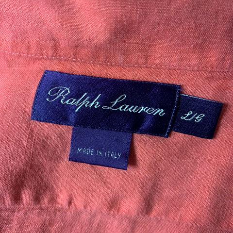 RALPH LAUREN PURPLE LABEL Size L Orange Coral Linen Button Up Long Sleeve Shirt