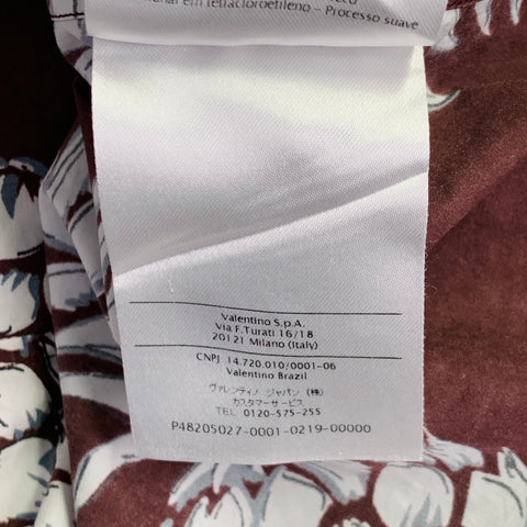 VALENTINO Size M Brown White Pineapple Print Cotton Pop Over Short Sleeve Shirt