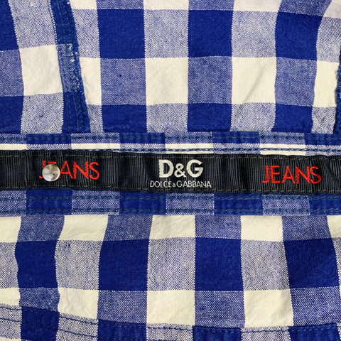 D&G by DOLCE & GABBANA Size S Blue White Cotton Gingham Jacket Blazer