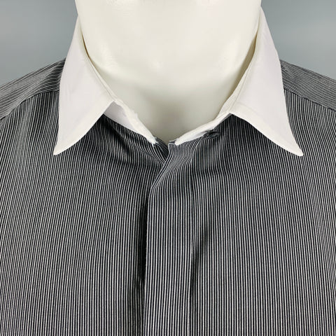 DOLCE & GABBANA Size M Black White Pinstripe Cotton Button Up Long Sleeve Shirt