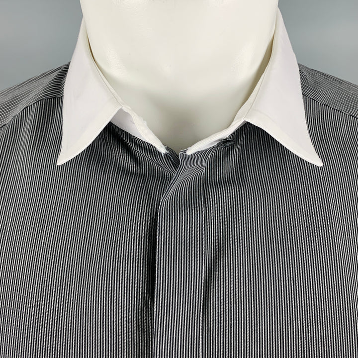 DOLCE &amp; GABBANA Camisa de manga larga con botones de algodón a rayas blancas y negras talla M