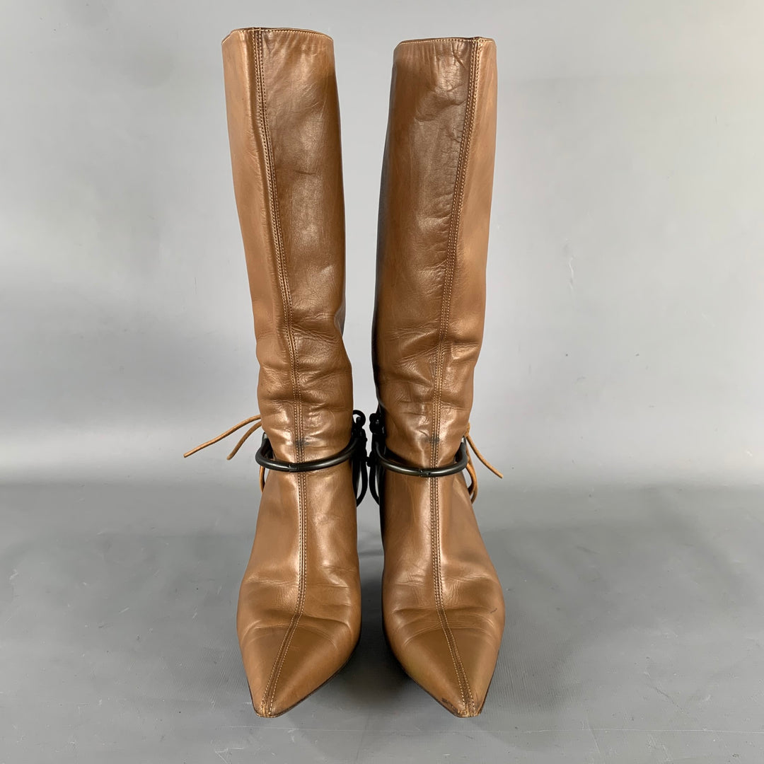 GUCCI Size 7.5 Brown Leather Pointed Toe Boots