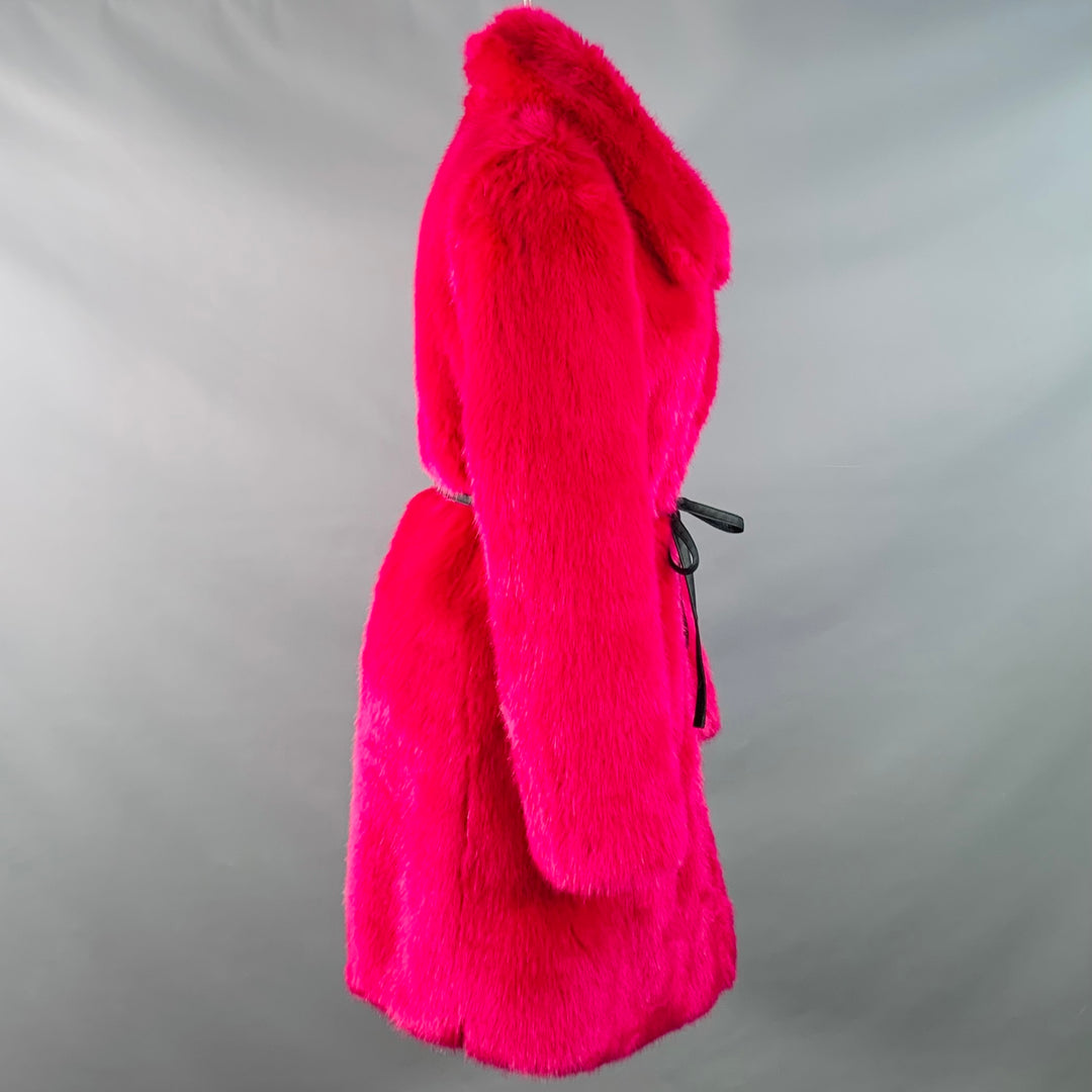 CINQ a' SEPT Size XS Fuchsia Pink Black Faux Fur Belted Coat