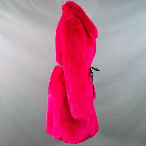 CINQ a' SEPT Size XS Fuchsia Pink Black Faux Fur Belted Coat