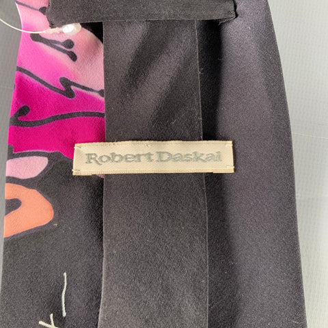 ROBERT DASKAL Black Multi Color Tropical Flamingo Silk Tie