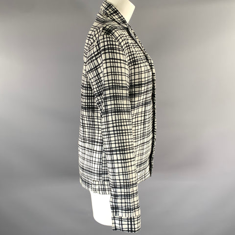 BOTTEGA VENETA Size M Black White Linen Blend Plaid Blazer Jacket