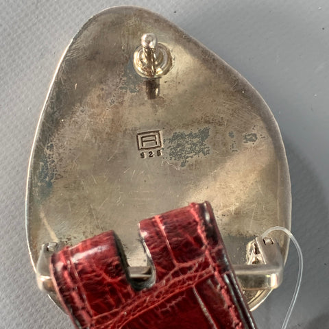 APRIL in PARIS Size S Burgundy Yellow Embossed Sterling Silver Belt