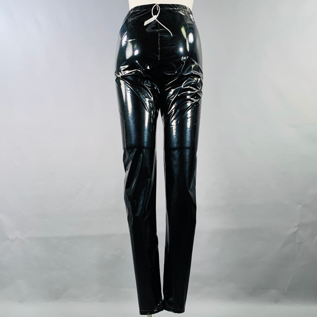 MSGM Size 10 Black Polyester Blend Faux Patent Leather Elastic Waistband Leggings