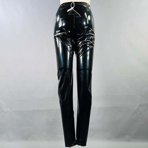 MSGM Size 10 Black Polyester Blend Faux Patent Leather Elastic Waistband Leggings