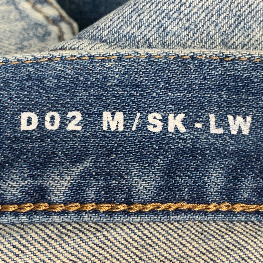 SAINT LAURENT Size 30 Blue Distressed Cotton Blend Twill Slim Tapered Jeans