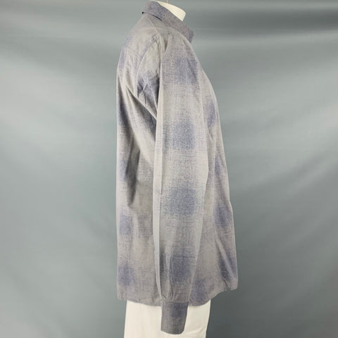 BOTTEGA VENETA Size XXL Grey Blue Ombre Cotton Button Up Long Sleeve Shirt