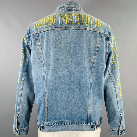 LEVI STRAUSS Size XL Blue Yellow Embroidery Cotton Trucker Jacket