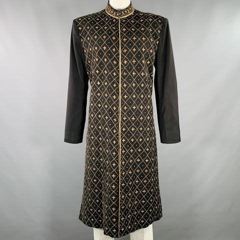 VINTAGE Size L Black Gold Embroidery Nehru Collar Coat