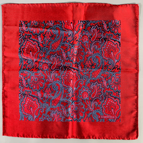 MASSIMO BIZZOCCHI Red Blue Paisley Silk Pocket Square