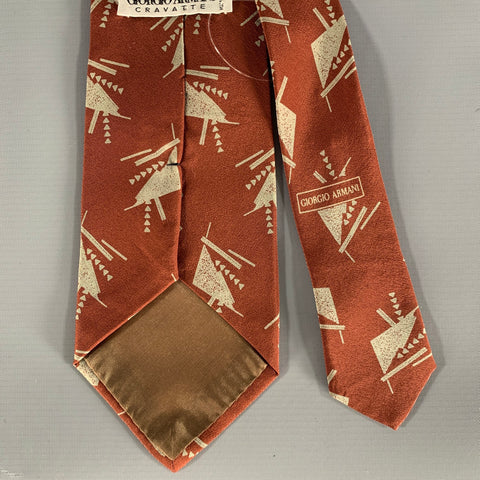 GIORGIO ARMANI Orange Silver Geometric Silk Tie
