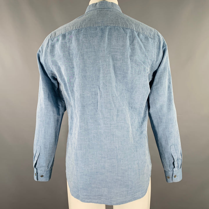 THEORY Size M Blue Linen Cotton Spread Collar Long Sleeve Shirt