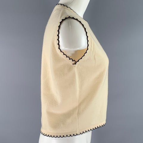 CHANEL Size M Cream Black Cashmere Blend Cropped Sweater Top