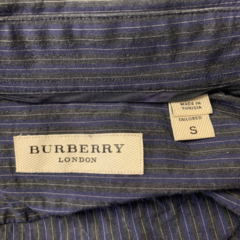 BURBERRY Size S Navy Grey Pinstripe Cotton Long Sleeve Shirt